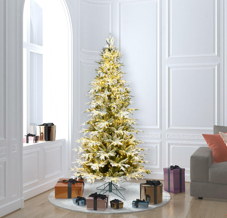 6'6"Hx42"W PE Slim Flocked Kamas Fraser Fir Artificial Christmas Tree, LED Pre-Lit -White/Green - K185066LED