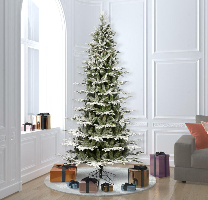 7'6"Hx48"W PE Slim Flocked Kamas Fraser Fir Artificial Christmas Tree, Unlit -White/Green - K185075