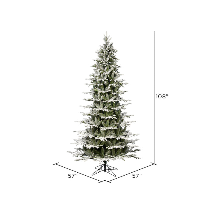 9'Hx57"W PE Slim Flocked Kamas Fraser Fir Artificial Christmas Tree, Unlit -White/Green - K185080