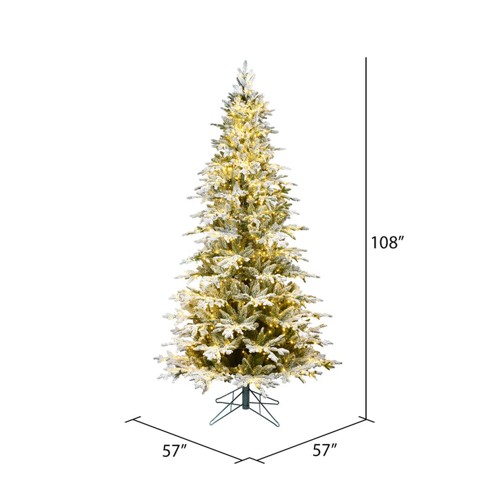 9'Hx57"W PE Slim Flocked Kamas Fraser Fir Artificial Christmas Tree, LED Pre-Lit -White/Green - K185081LED