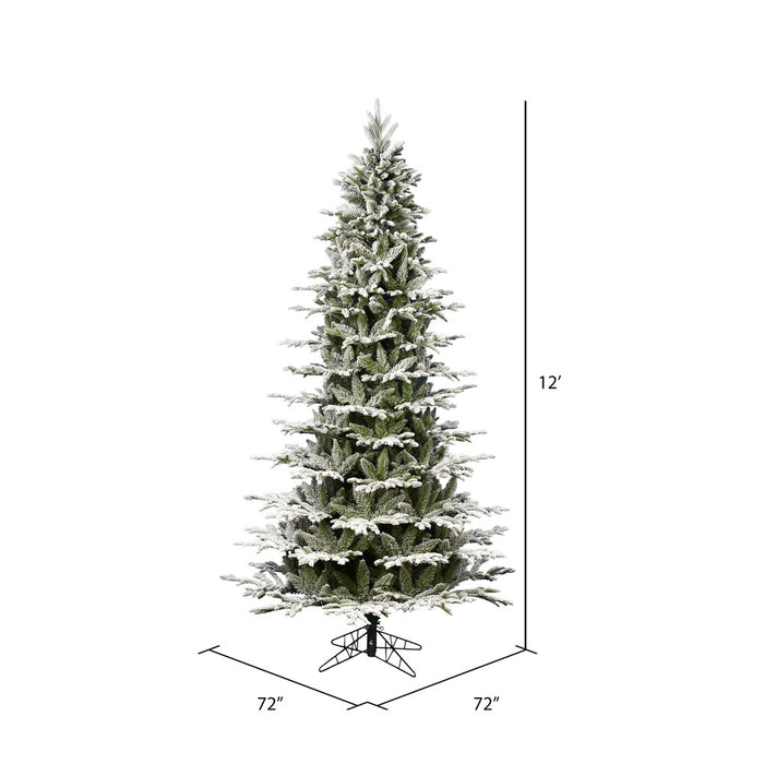 12'Hx72"W PE Slim Flocked Kamas Fraser Fir Artificial Christmas Tree, Unlit -White/Green - K185090