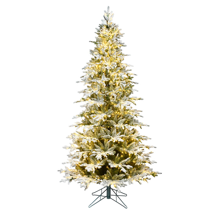 9'Hx57"W PE Slim Flocked Kamas Fraser Fir Artificial Christmas Tree, LED Pre-Lit -White/Green - K185081LED