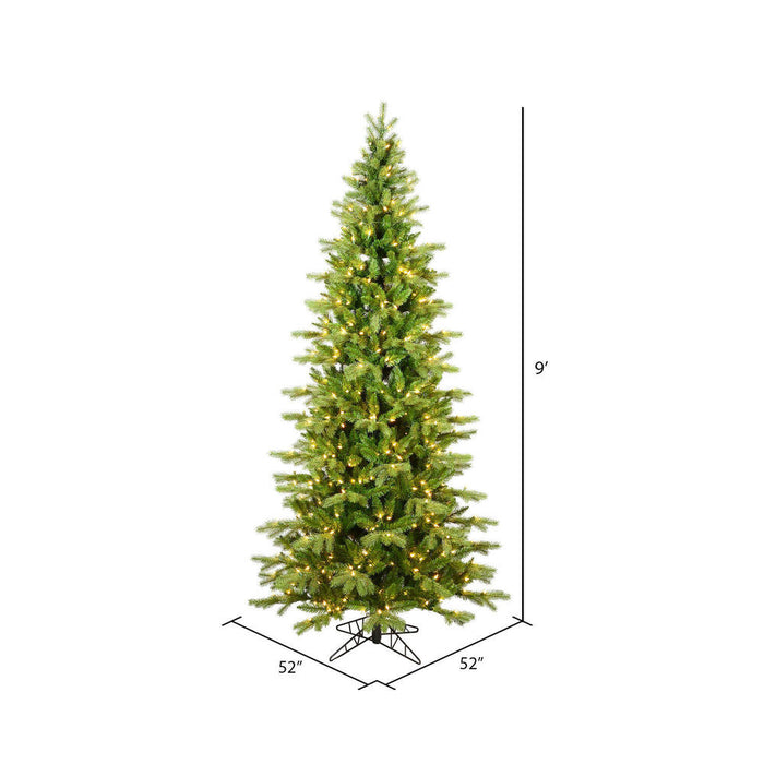 9'Hx52"W PE Slim Balsam Spruce Artificial Christmas Tree, LED Pre-Lit -Green - K186181LED