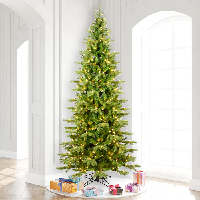 9'Hx52"W PE Slim Balsam Spruce Artificial Christmas Tree, LED Pre-Lit -Green - K186181LED