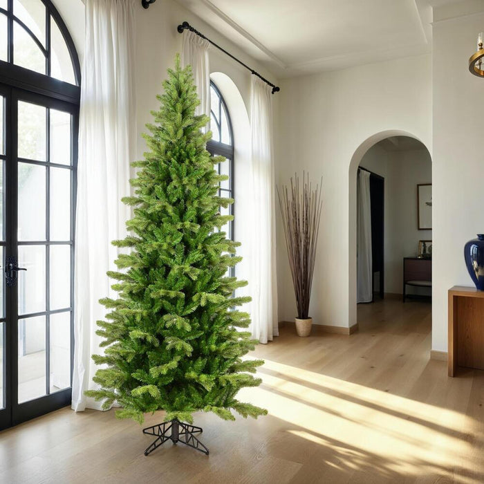 12'Hx65"W PE Slim Balsam Spruce Artificial Christmas Tree, LED Pre-Lit -Green - K186191LED