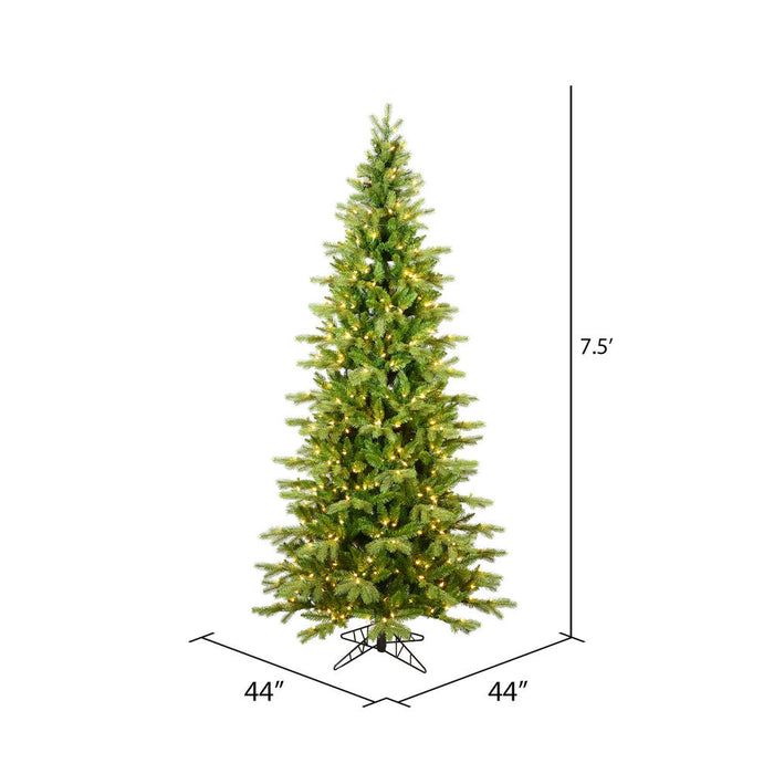 7'6"Hx44"W PE Slim Balsam Spruce Artificial Christmas Tree, Micro LED Pre-Lit -Green - K186276LED