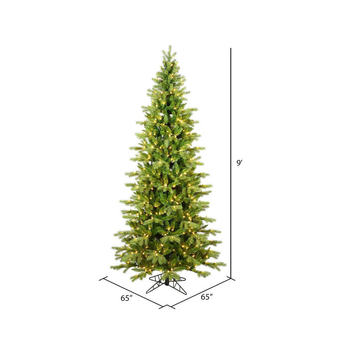 9'Hx52"W PE Slim Balsam Spruce Artificial Christmas Tree, Micro LED Pre-Lit -Green - K186281LED