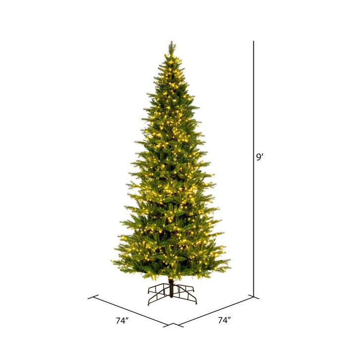 9'Hx52"W PE Slim Balsam Spruce Artificial Christmas Tree, Micro LED Pre-Lit (Multi-Mode) -Green - K186283LEDCC