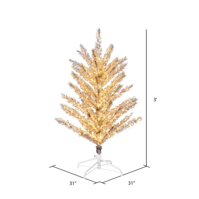 3'Hx31"W Vintage Aluminum Pine Artificial Christmas Tree, Micro LED Pre-Lit -Silver - K196331LED
