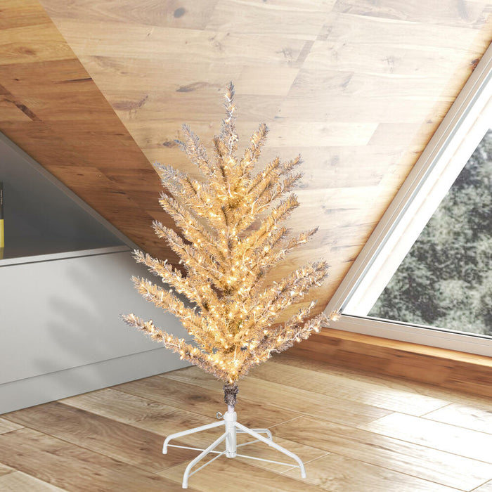 3'Hx31"W Vintage Aluminum Pine Artificial Christmas Tree, Micro LED Pre-Lit -Silver - K196331LED