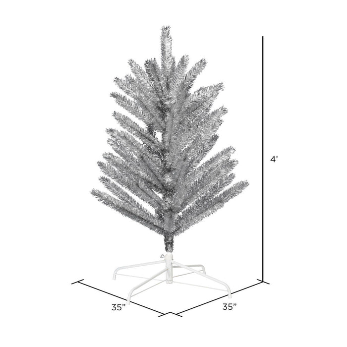 4'Hx35"W Vintage Aluminum Pine Artificial Christmas Tree, Unlit -Silver - K196340