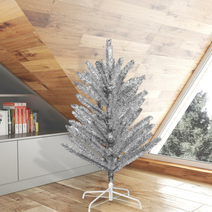 4'Hx35"W Vintage Aluminum Pine Artificial Christmas Tree, Unlit -Silver - K196340