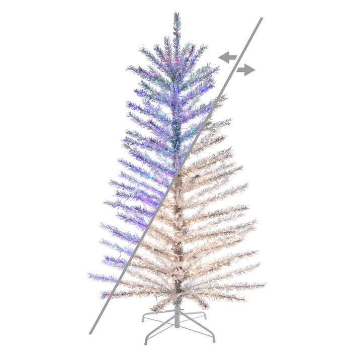 7'Hx47"W Vintage Aluminum Pine Artificial Christmas Tree, Micro LED Pre-Lit (Multi-Mode) -Silver - K196373LEDCC