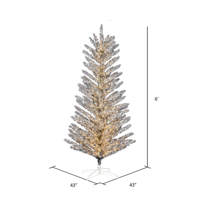 6'Hx43"W Vintage Aluminum Pine Artificial Christmas Tree, Micro LED Pre-Lit -Silver - K196361LED