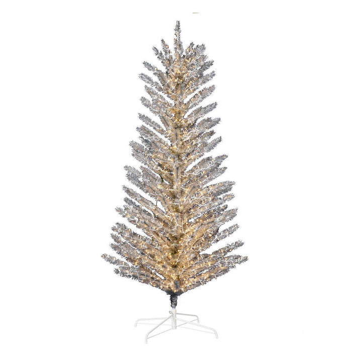 7'Hx47"W Vintage Aluminum Pine Artificial Christmas Tree, Micro LED Pre-Lit -Silver - K196371LED