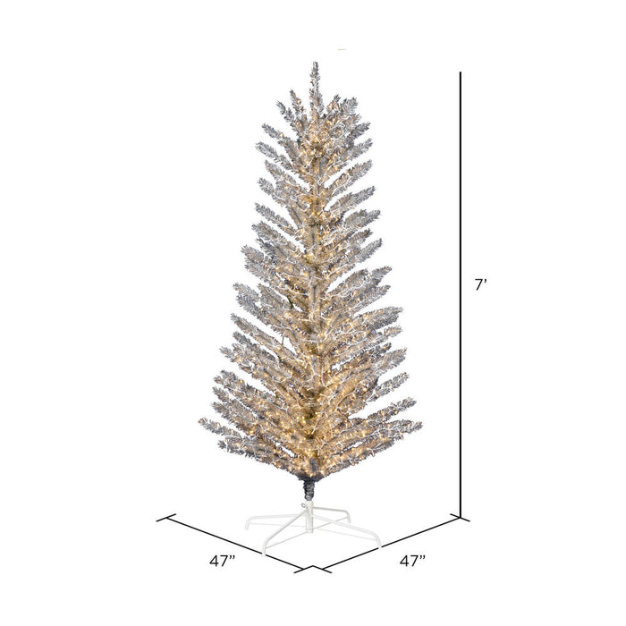 7'Hx47"W Vintage Aluminum Pine Artificial Christmas Tree, Micro LED Pre-Lit -Silver - K196371LED