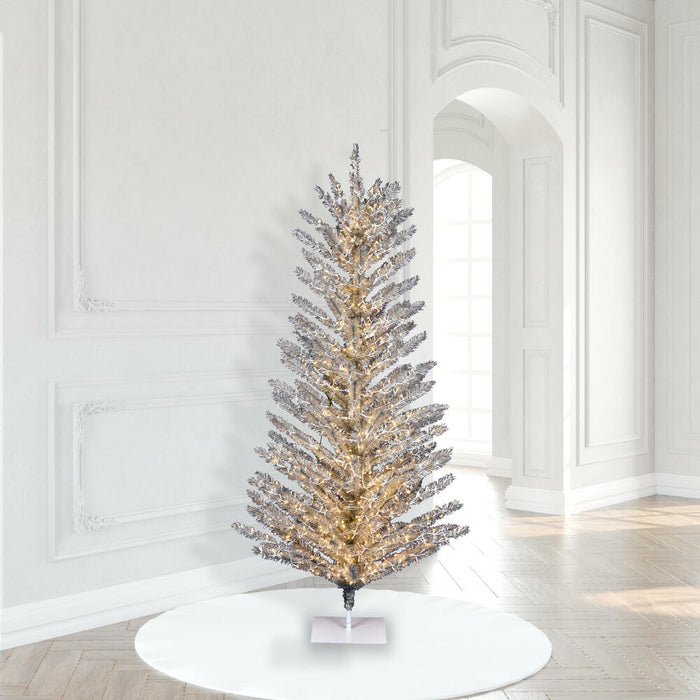 7'Hx47"W Vintage Aluminum Pine Artificial Christmas Tree, Micro LED Pre-Lit (Multi-Mode) -Silver - K196373LEDCC