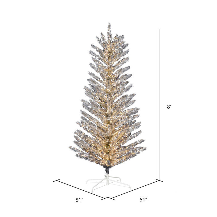 8'Hx51"W Vintage Aluminum Pine Artificial Christmas Tree, Micro LED Pre-Lit -Silver - K196381LED