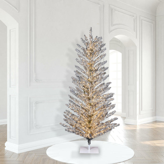 8'Hx51"W Vintage Aluminum Pine Artificial Christmas Tree, Micro LED Pre-Lit -Silver - K196381LED