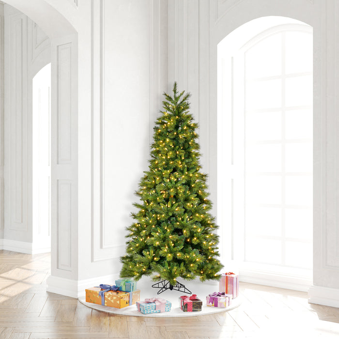 6'6"Hx40"W PE Brighton Pine Artificial Christmas Tree, LED Pre-Lit -Green - K201266LED