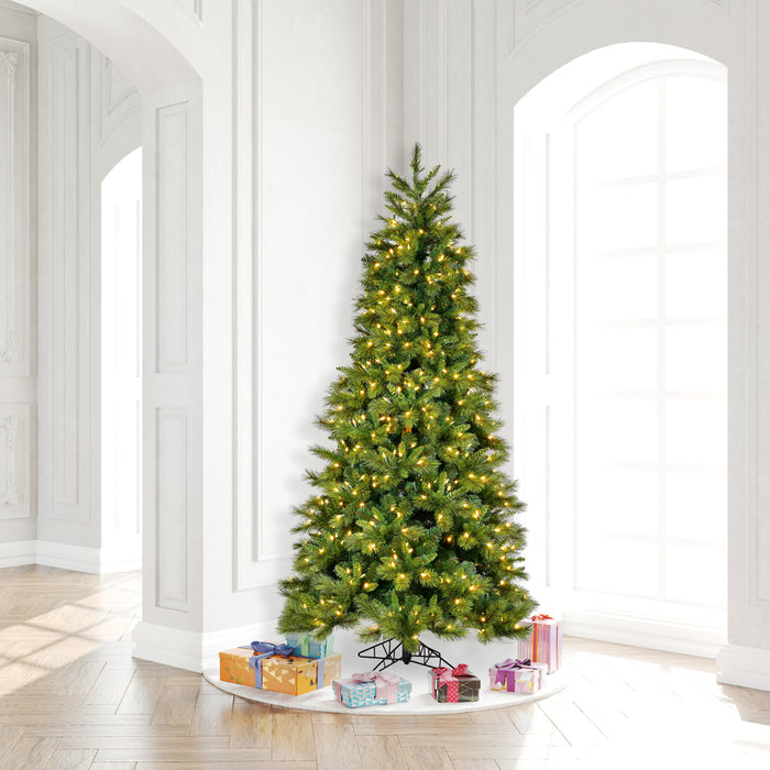 7'6"Hx48"W PE Brighton Pine Artificial Christmas Tree, LED Pre-Lit -Green - K201276LED