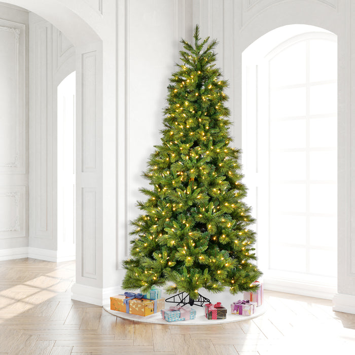 12'Hx73"W PE Brighton Pine Artificial Christmas Tree, LED Pre-Lit -Green - K201291LED