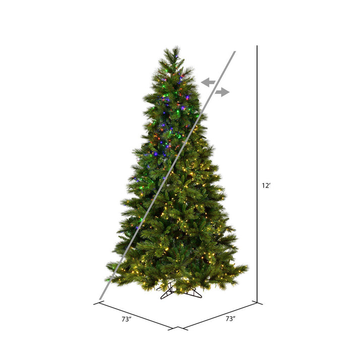12'Hx73"W PE Brighton Pine Artificial Christmas Tree, LED Pre-Lit (Multi-Mode) -Green - K201291LEDCC