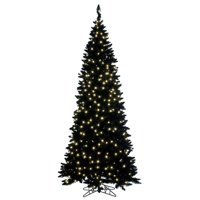 9'Hx43"W Flocked Slim Fir Artificial Christmas Tree, LED Pre-Lit -Black - K221581LED