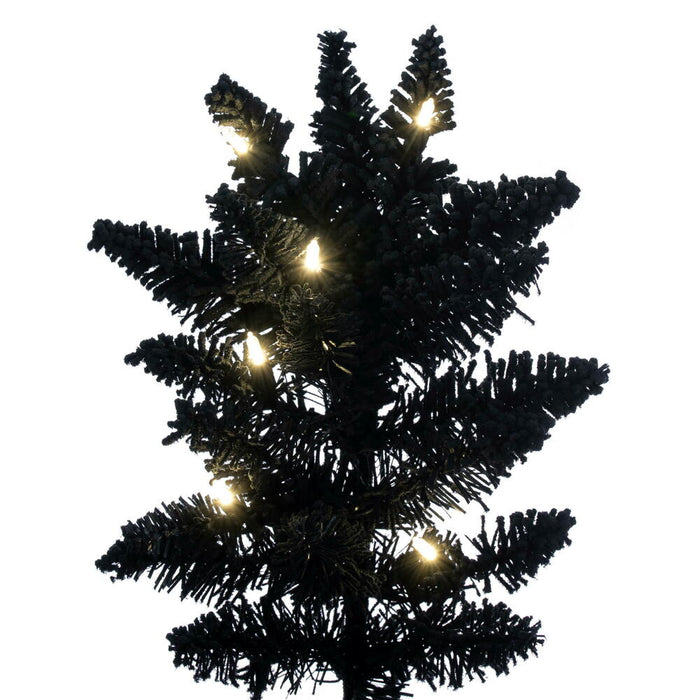 7'6"Hx35"W Flocked Slim Fir Artificial Christmas Tree, LED Pre-Lit -Black - K221576LED