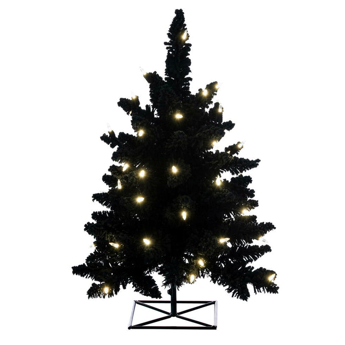 3'Hx25"W Flocked Fir Artificial Christmas Tree, LED Pre-Lit -Black - K221631LED