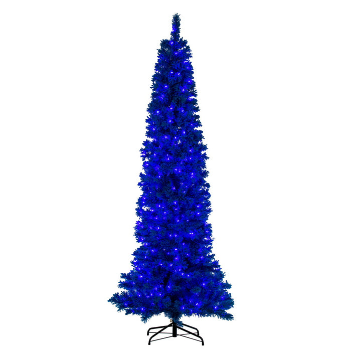 6'6"Hx27"W Flocked Pencil Fir Artificial Christmas Tree, LED Pre-Lit (Turquoise) -Turquoise - K223066LED