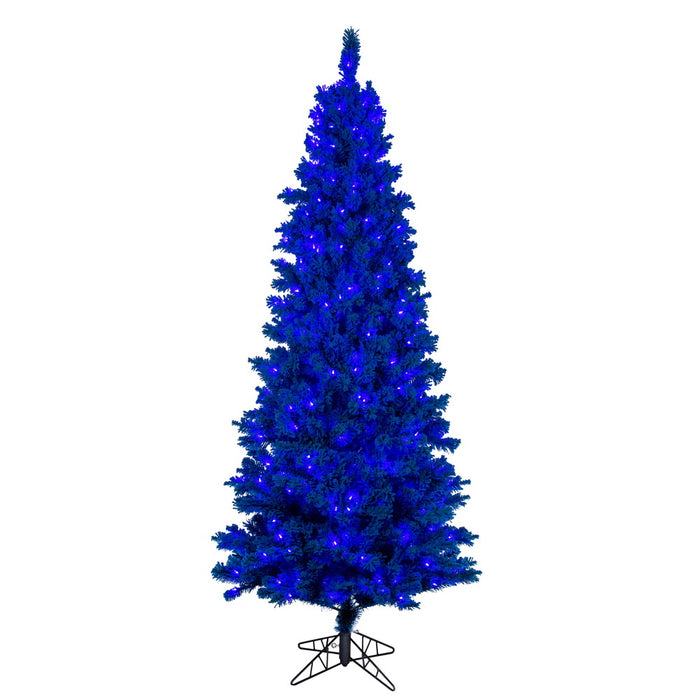 9'Hx48"W Flocked Slim Fir Artificial Christmas Tree, LED Pre-Lit (Turquoise) -Turquoise - K223181LED