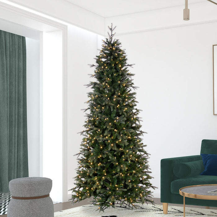 9'Hx50"W PE Slim Douglas Fir Artificial Christmas Tree, Micro LED Pre-Lit -Green - K224083LED