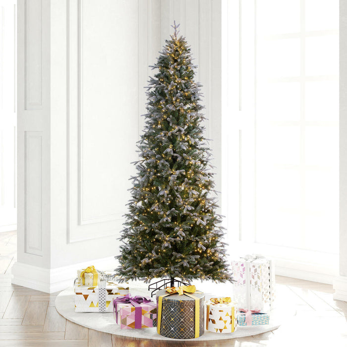 6'6"Hx40"W PE Frosted Slim Douglas Fir Artificial Christmas Tree, Micro LED Pre-Lit -Green - K224568LED