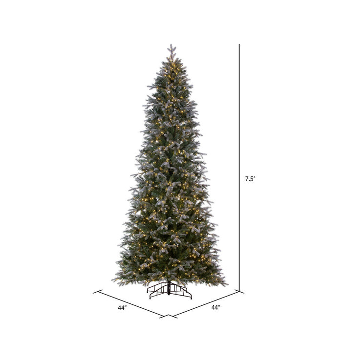 7'6"Hx44"W PE Frosted Slim Douglas Fir Artificial Christmas Tree, LED Pre-Lit -Green - K224576LED