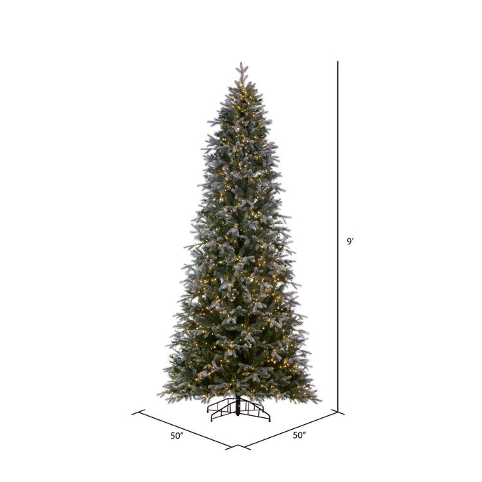 9'Hx50"W PE Frosted Slim Douglas Fir Artificial Christmas Tree, LED Pre-Lit -Green - K224581LED