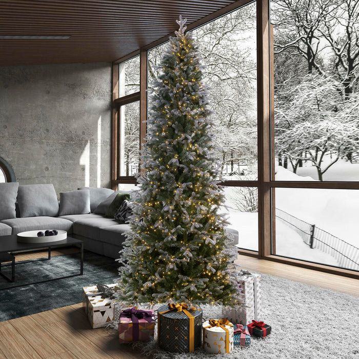 9'Hx50"W PE Frosted Slim Douglas Fir Artificial Christmas Tree, Micro LED Pre-Lit -Green - K224583LED