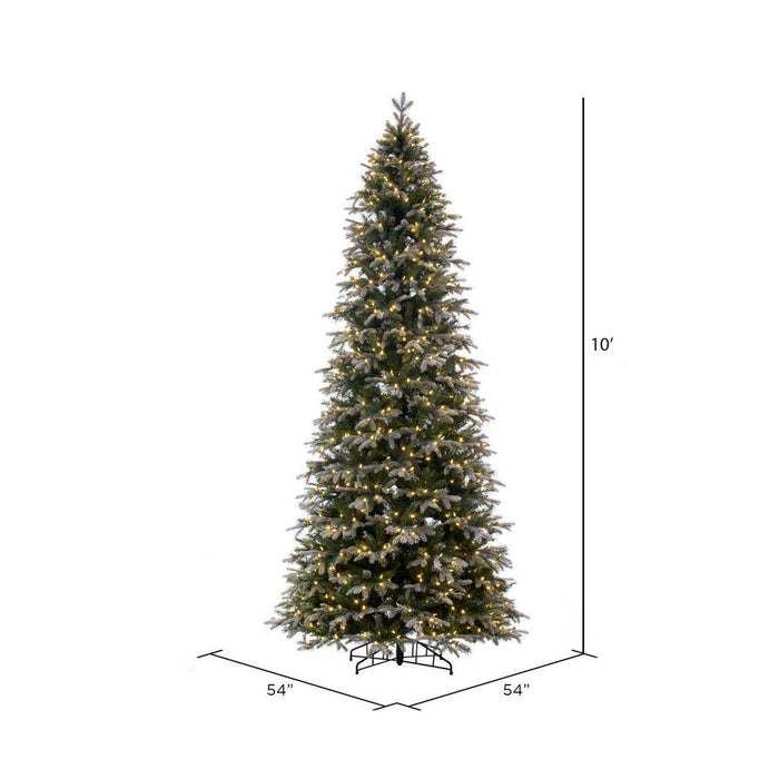 10'Hx54"W PE Frosted Slim Douglas Fir Artificial Christmas Tree, LED Pre-Lit -Green - K224586LED