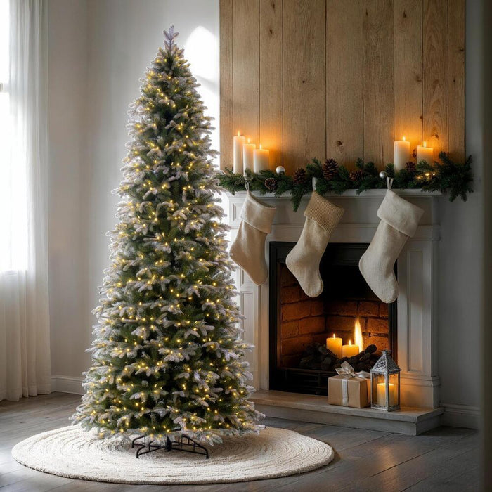 10'Hx54"W PE Frosted Slim Douglas Fir Artificial Christmas Tree, LED Pre-Lit -Green - K224586LED