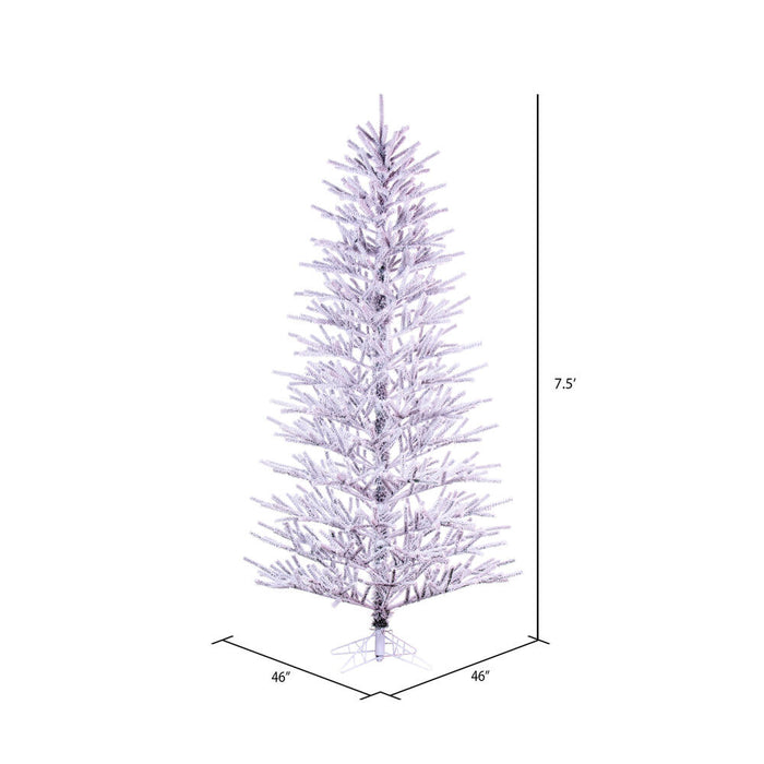 7'6"Hx46"W Flocked Slim Pistol Pine Artificial Christmas Tree, Unlit -White - K226075