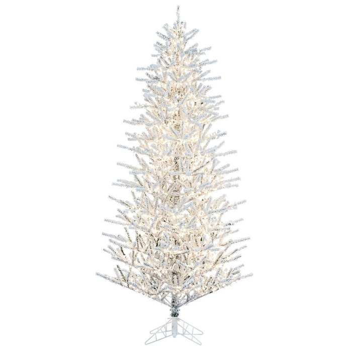 12'Hx72"W Flocked Slim Pistol Pine Artificial Christmas Tree, Micro LED Pre-Lit -White - K226091LED