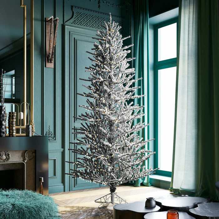 10'Hx59"W Flocked Slim Pistol Pine Artificial Christmas Tree, Micro LED Pre-Lit -White - K226086LED