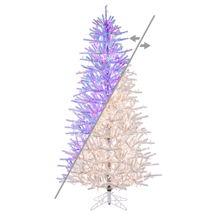 9'Hx53"W Flocked Slim Pistol Pine Artificial Christmas Tree, Micro LED Pre-Lit (Multi-Mode) -White - K226083LEDCC