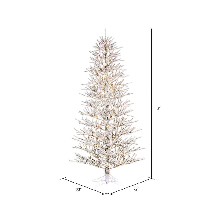 12'Hx72"W Flocked Slim Pistol Pine Artificial Christmas Tree, Micro LED Pre-Lit -White - K226091LED