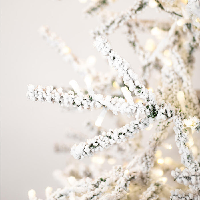 10'Hx59"W Flocked Slim Pistol Pine Artificial Christmas Tree, Micro LED Pre-Lit -White - K226086LED