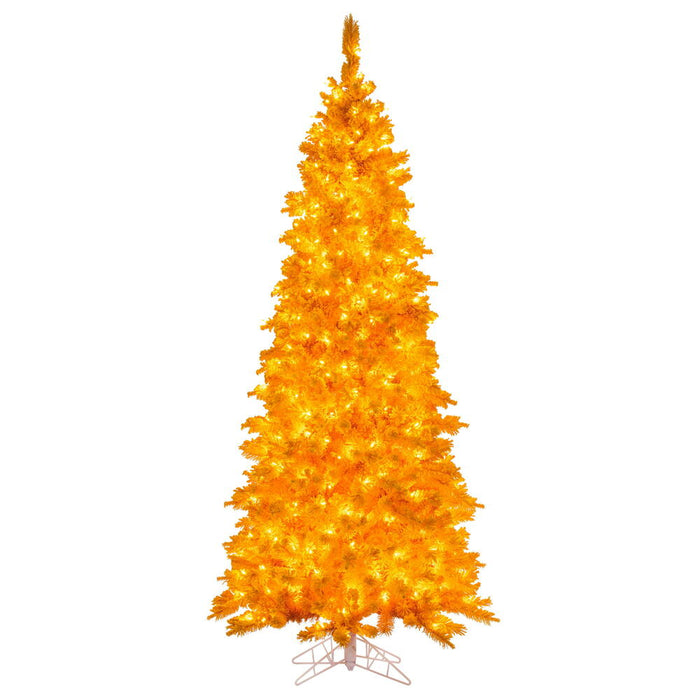 7'6"Hx40"W Flocked Slim Fir Artificial Christmas Tree, LED Pre-Lit (Yellow) -Yellow - K237176LED