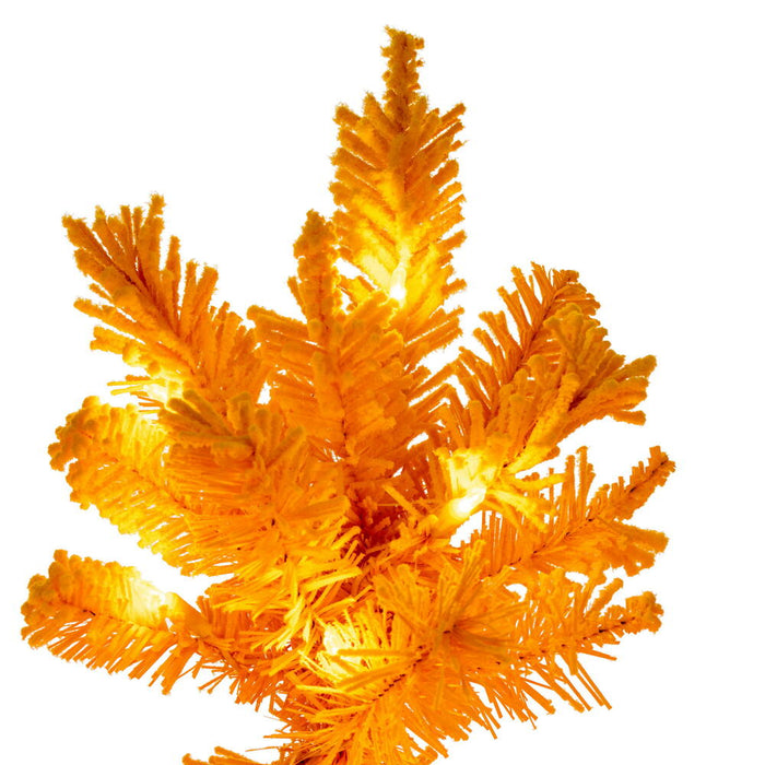9'Hx46"W Flocked Slim Fir Artificial Christmas Tree, LED Pre-Lit (Yellow) -Yellow - K237181LED