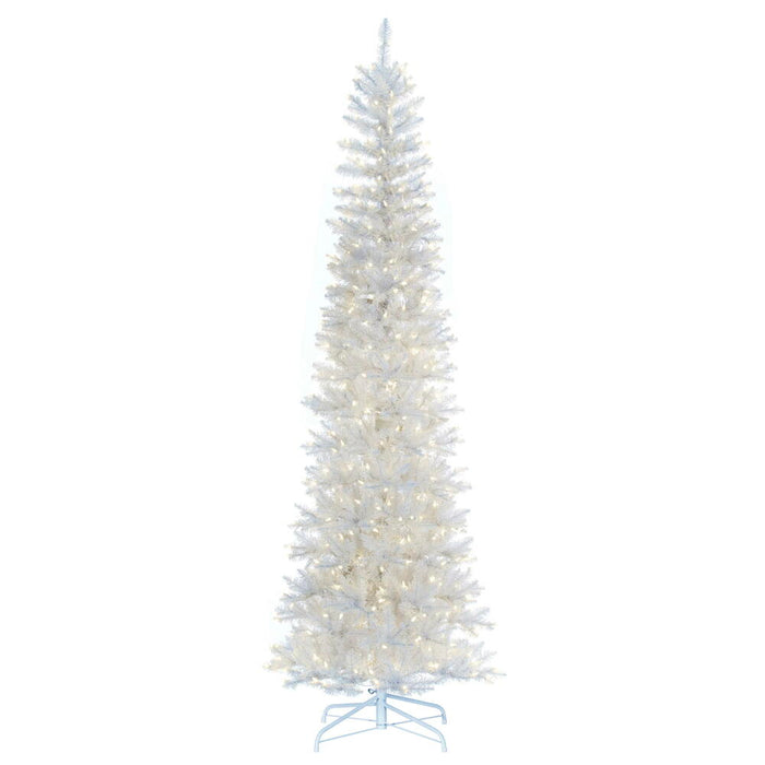 8'6"Hx38"W Pencil Artificial Christmas Tree, LED Pre-Lit -White - K240181LED