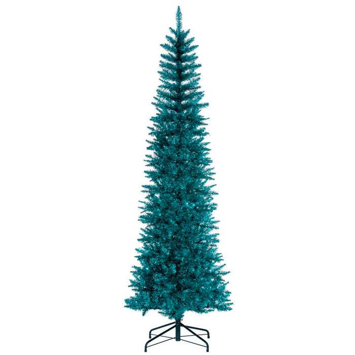 6'6"Hx28"W Tinsel Pencil Artificial Christmas Tree, Unlit -Aqua - K240865