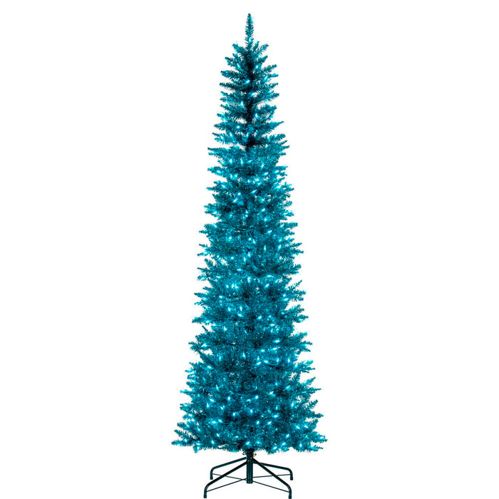 6'6"Hx28"W Tinsel Pencil Artificial Christmas Tree, LED Pre-Lit (Aqua) -Aqua - K240866LED